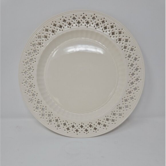 1 Vintage Hartley Greens Creamware Dinner Plate Diamond Pierce Cut Rim Edge 11" - Picture 2 of 4